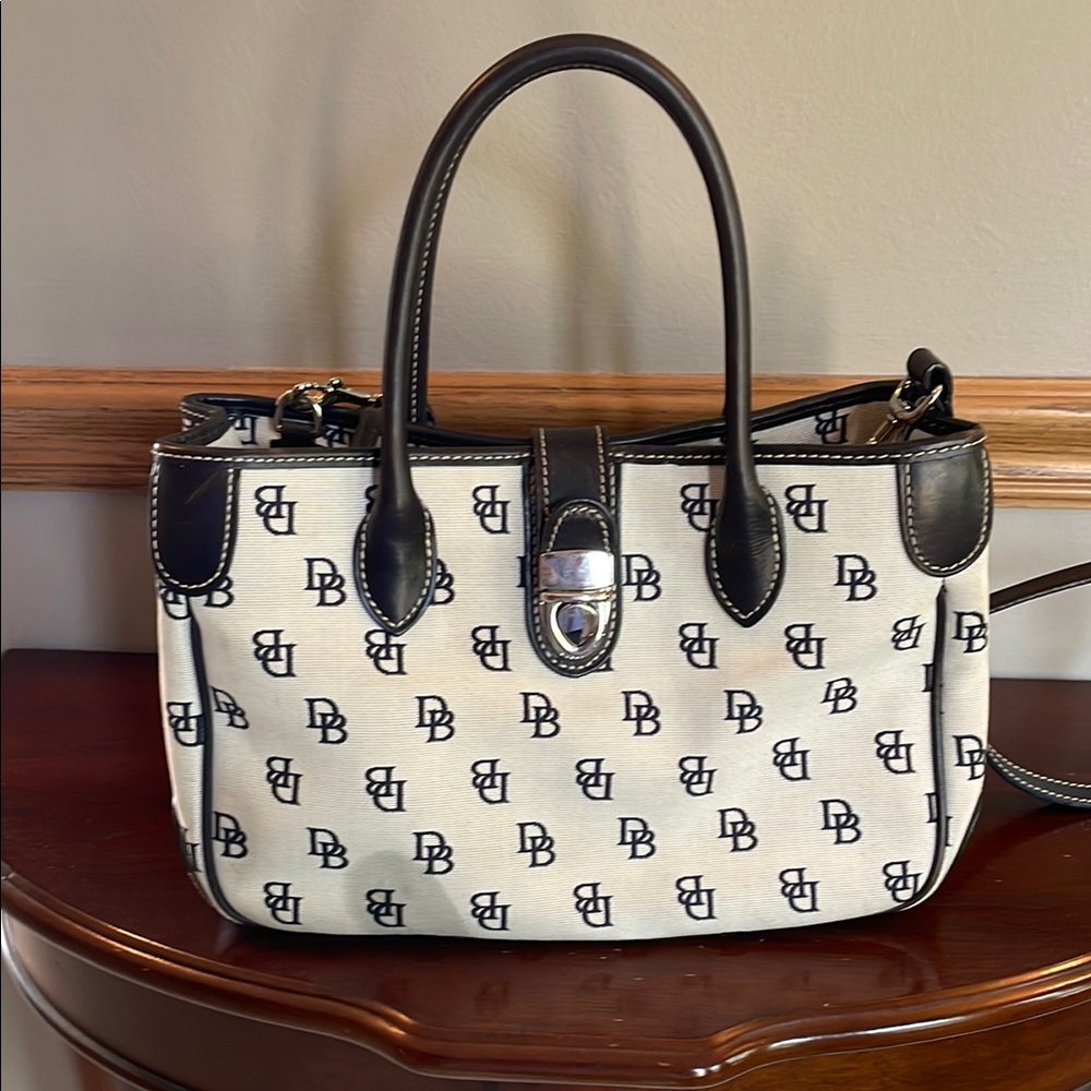 Dooney & Bourke Black and Cream Satchel with Signature Monogram